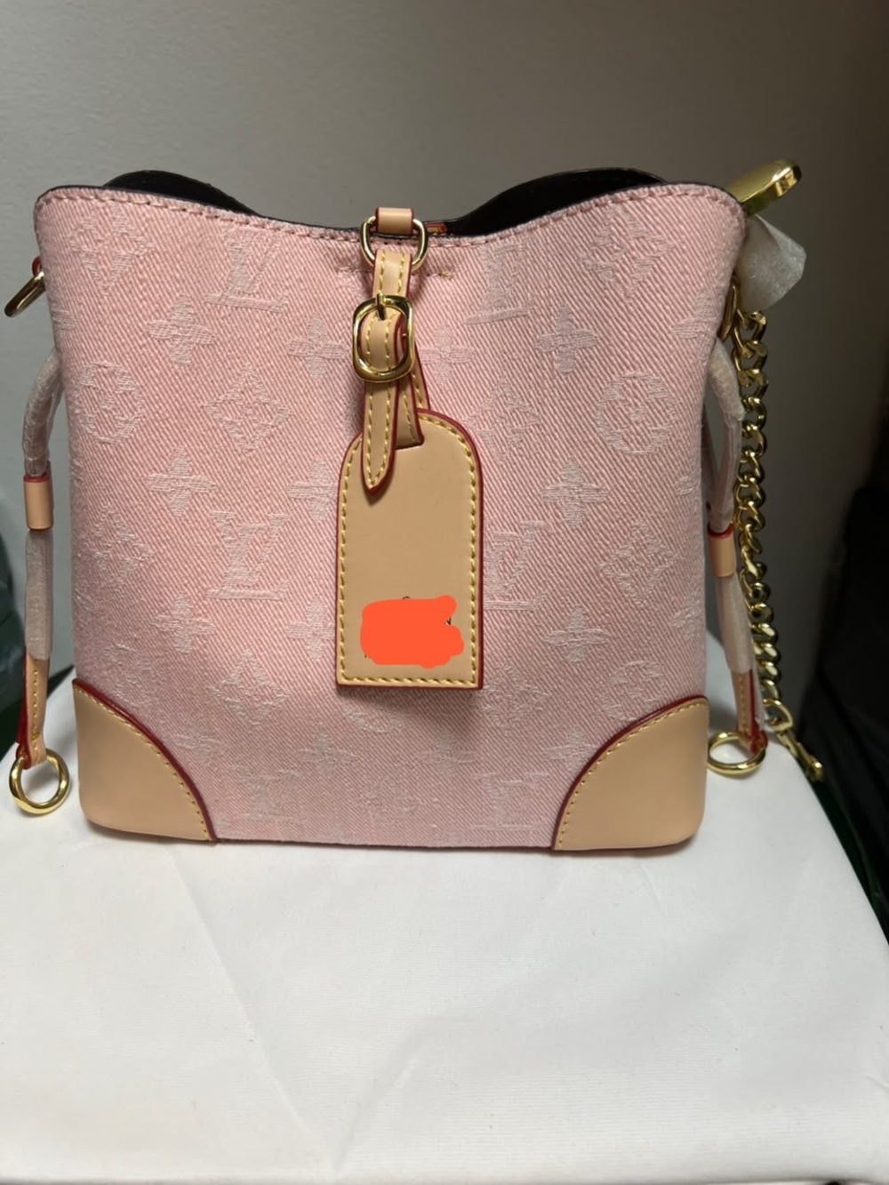 Designer-Inspired Pink Monogram Bucket Crossbody Bag